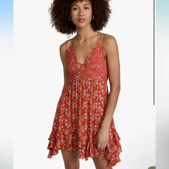 Free People Women's Adella Printed Mini Slip Dress in Red Meadow XS - Picture 1 of 11